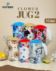 Flower Design IML Plastic Water Jug 3L