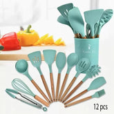 12 PCS And 4 Color Wooden Handle Silicone