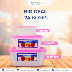Big Deal (24 Boxes) Storage Box Food Container 24 Pcs Set 100% Premium Quality Food Box For Kitchen In Multicolor