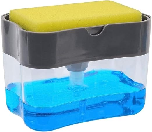 2 in 1 Soap Pump Dispenser for Dishwasher Liquid, Soap, Sponge Holder