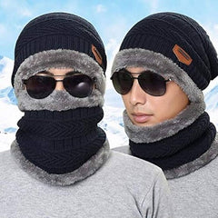 New Stylish Cotton Beanie Full Set-2 Piece Cap + Neck WarmerHat & WarmerTopi Hat Cap Neck Warmer Muffler Beanie Cap Neck Warmer