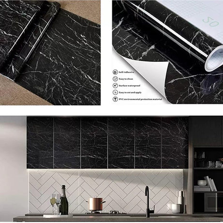 (Pack of 3) Self-Adhesive Black Marble Sheet 60cm*2m