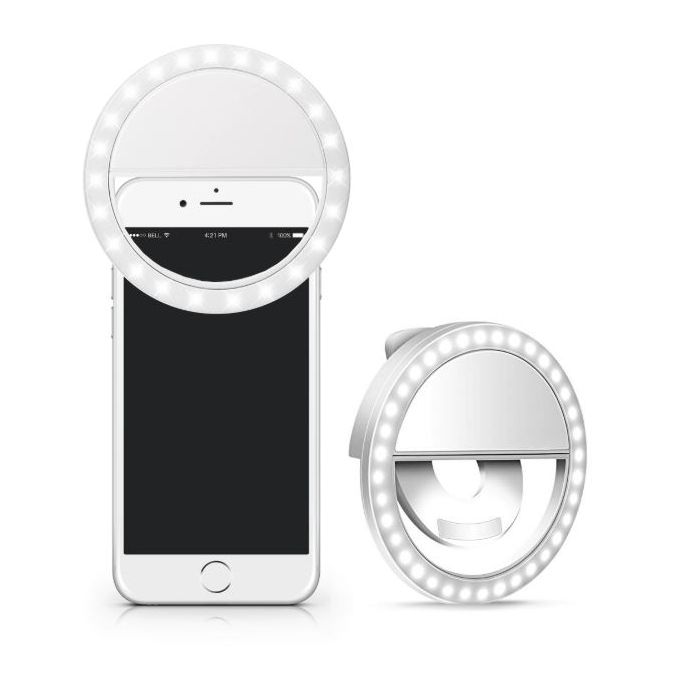 Portable Mini Clip-on Fill-in LED Selfie Ring Light Lamp - White