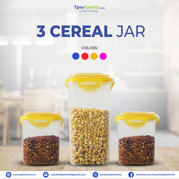 (Deal 8) 3 Jars with Seal CEREAL FLAVOR PACK Storage Box With Seal Airtight Jars 3 Pcs Set 100% Premium Quality Jars For Kitchen In Multicolor