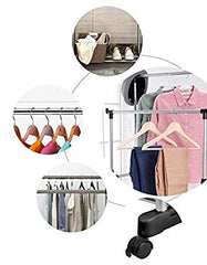 Clothes hanging stand Double Pole Portable Cloth Rack Cloth Drying Stand Stainless Steel With Wheels