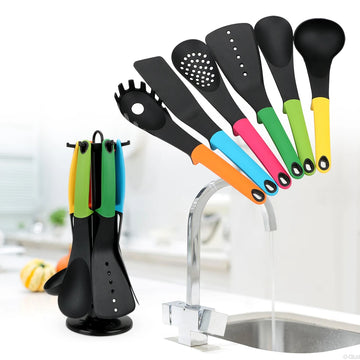 Plastic Set of 6 Kitchen Utensil Set with Holder