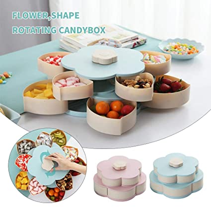 Double Layer Nut Serving Platter, Flower-Shaped Rotating Snack Containers