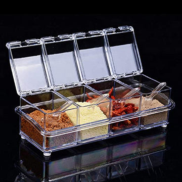 Set of 4 Kitchen Spice Box Set with Spoons and Covers,