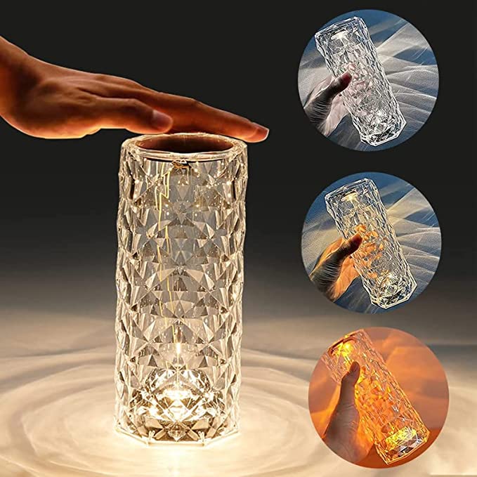 Diamond Table Lamp, 8 Colors USB Rose Lamp with Touch Control, Acrylic 3D