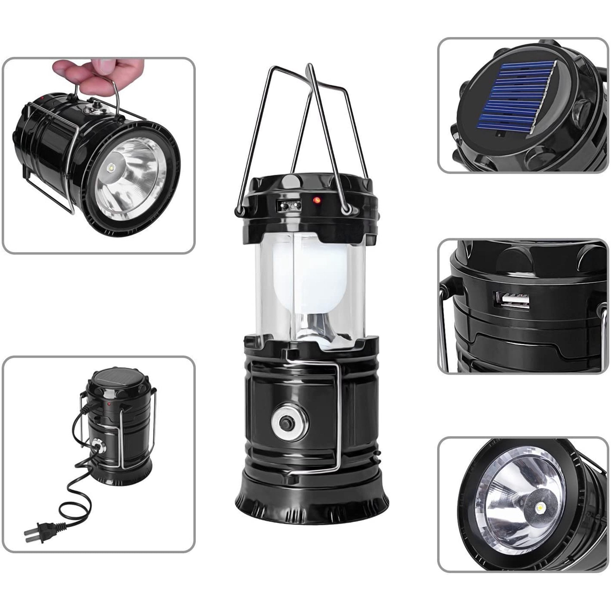 Portable LED Camping Lantern XTAUTO Lightweight Waterproof Solar DC Rechargeable LED Flashlight