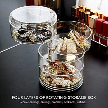 Jewellery Organiser Box 4 Layers Clear Acrylic 360° Rotating