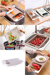 Kitchen Sink Retractable Cutting Board Strainer Basket