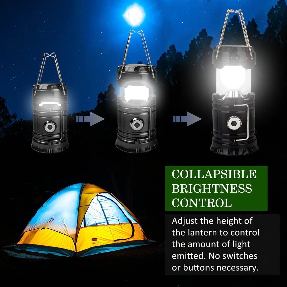 Portable LED Camping Lantern XTAUTO Lightweight Waterproof Solar DC Rechargeable LED Flashlight