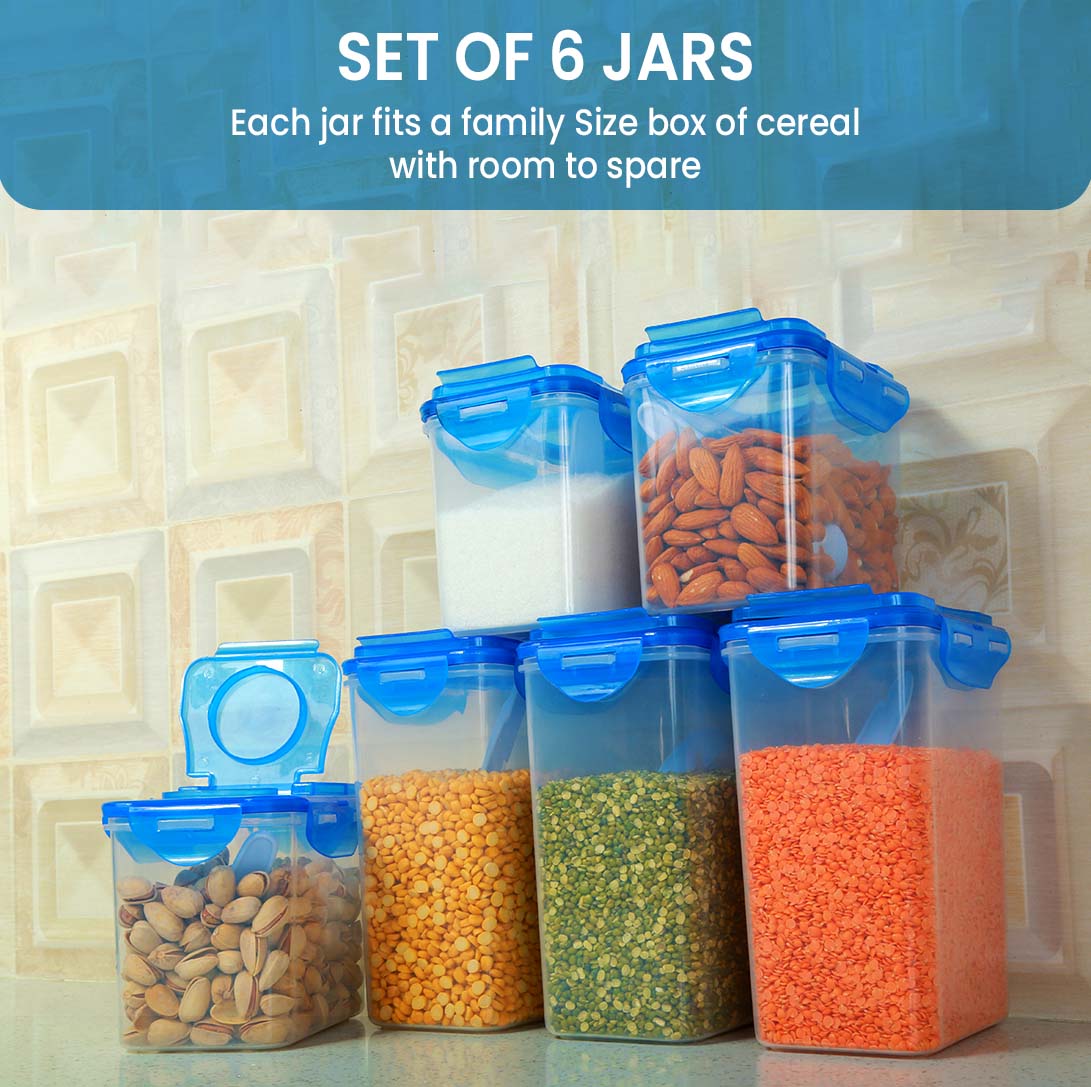 (Deal 9) 6 jars with Seal CEREAL FLAVOR PACK Storage Box With Seal Airtight Jars 6 Pcs Set 100% Premium Quality Jars For Kitchen In Multicolor
