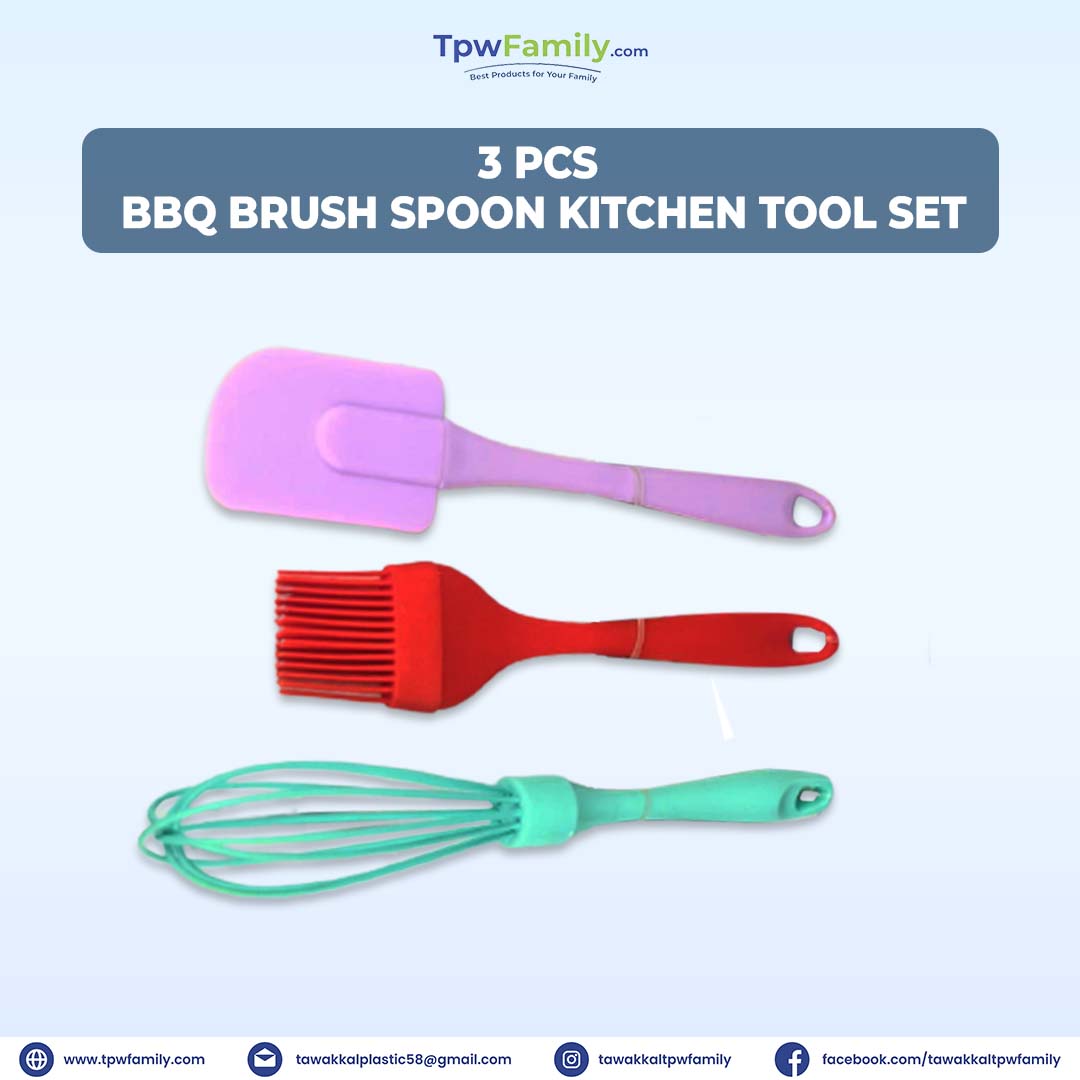 3 Pcs Silicone Spatula BBQ Brush Spoon Kitchen Tool Set