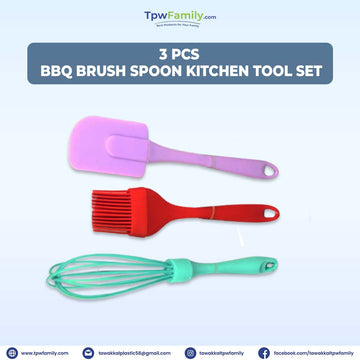 3 Pcs Silicone Spatula BBQ Brush Spoon Kitchen Tool Set