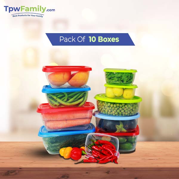 (Deal 1) Pack of 10 Food Boxes (Total 5.346 Litre) Storage Box Food Container 10 Pcs Set 100% Premium Quality Food Box For Kitchen In Multicolor