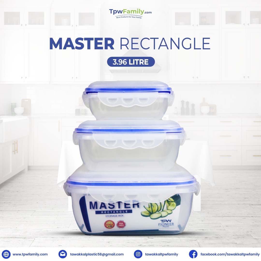 (3.96 Litre) Air tight 3 Pieces Food Container Set Master Rectangle