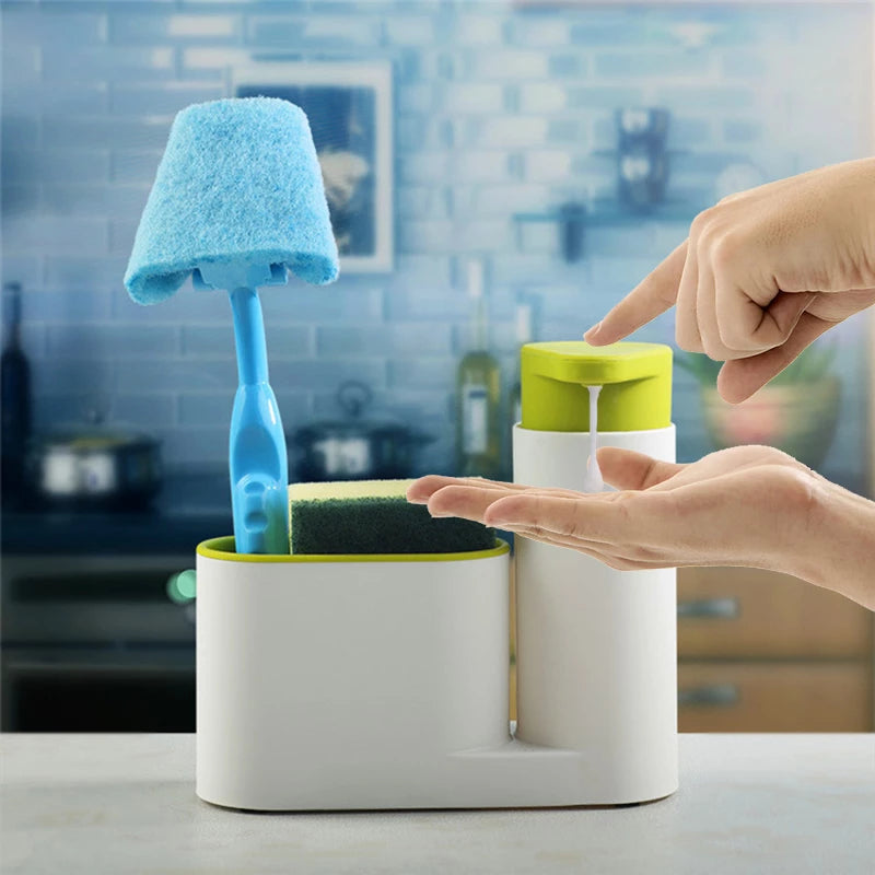 Kitchen Stoarge Rack For Cleaning Sponges Brushes Soap Dispenser Bottle