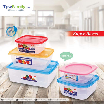 (Deal 2) SUPER BOXES !! (Total 10 litre) 5 boxes in 1 pack High Capacity Storage Box Food Container 5 Pcs Set 100% Premium Quality Food Box For Kitchen In Multicolor
