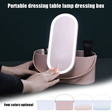 Portable Makeup Case Cosmetic Organizer Storage Box With Led Lighted Mirror