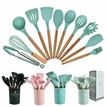 12 PCS And 4 Color Wooden Handle Silicone