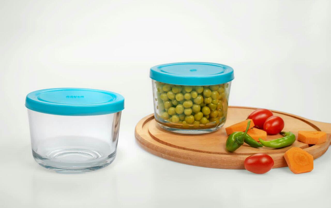 2pcs Round glass food storage container