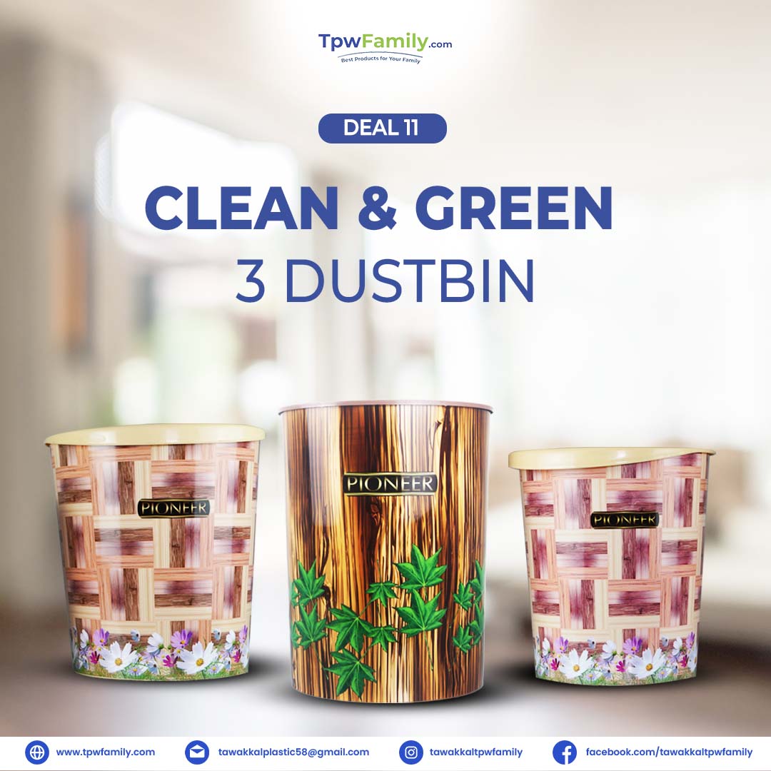 (Deal 11) 3 Dustbins Pack Clean &amp; Green Dustbin 3 pcs dustbin plastic bag garbage small medium large bin